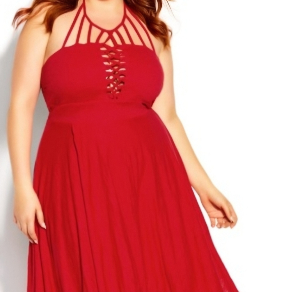 City Chic ❤️ Stunning Red Plait Detail Maxi Dress – Size 18 ❤️ NWT